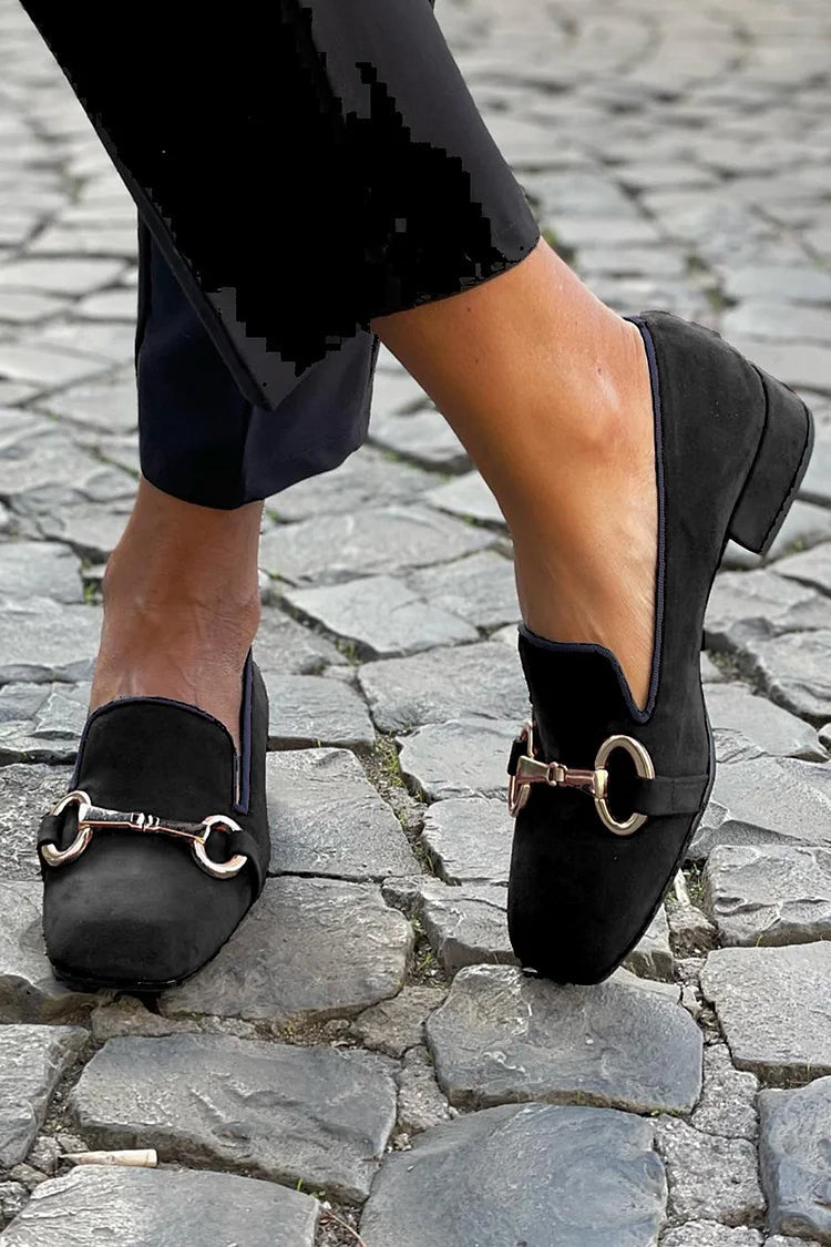 Anastasia | Noir Cuir Mocassins with Quincaillerie Dorée