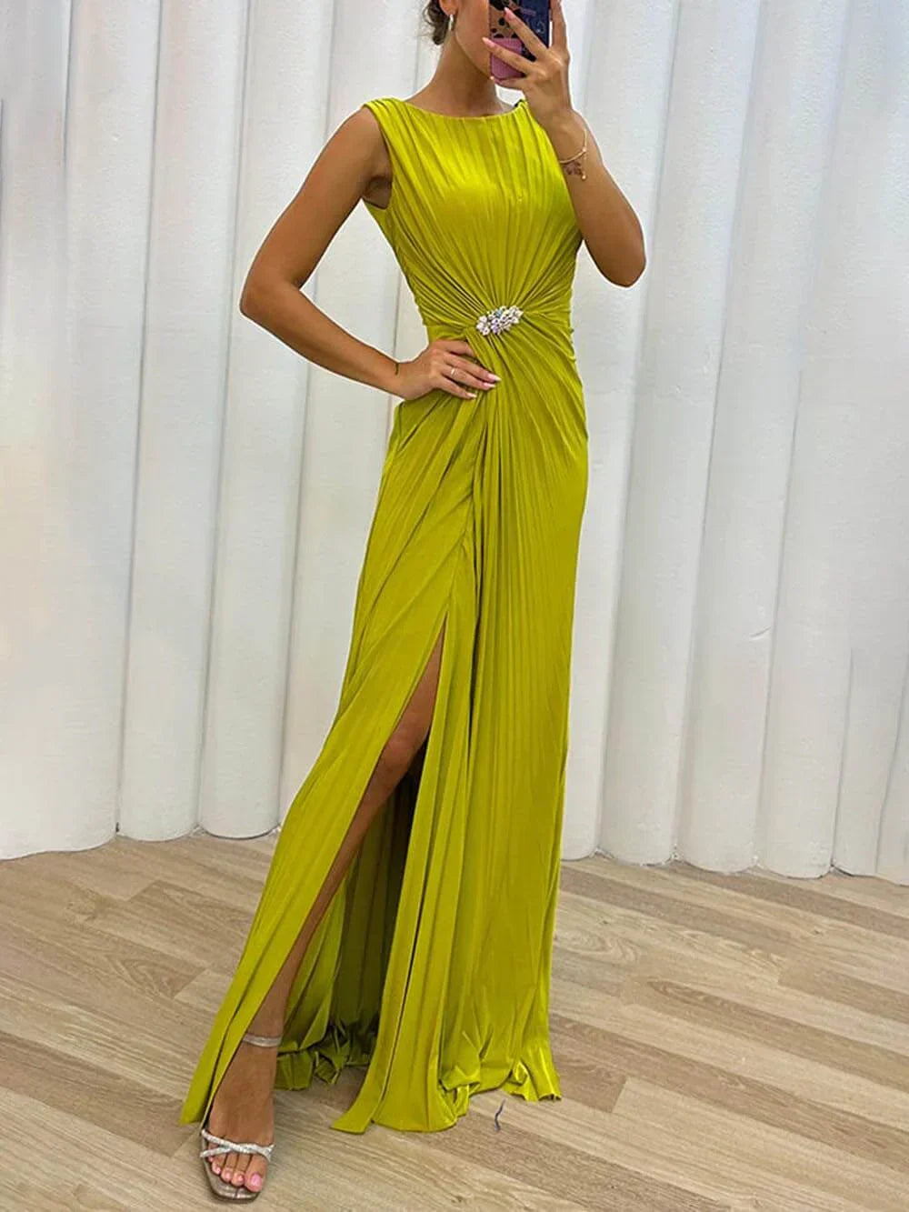Celeste | Fluide Plissé Robe Longue