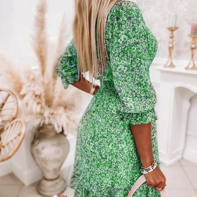 Camille | Robe Midi Florale à Manches Bouffantes