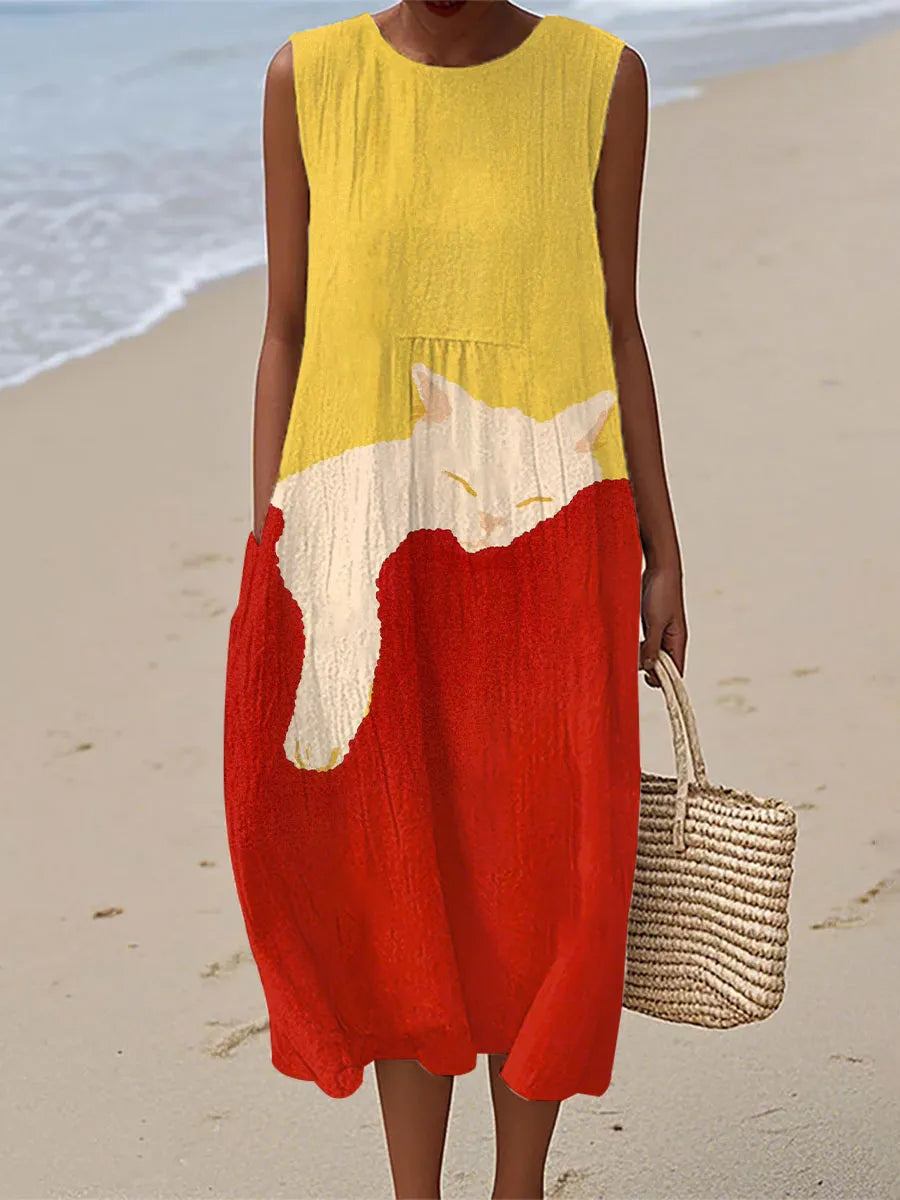 Victoire | Robe Imprimée Chat Artistique
