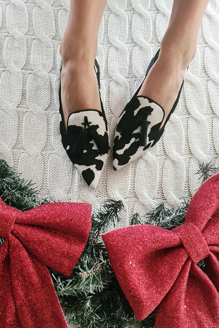 Adrienne | Cow Print Mocassins à Glands