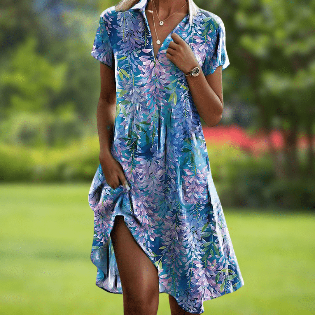 Camila | Floral Col en V Robe Mi-Longue