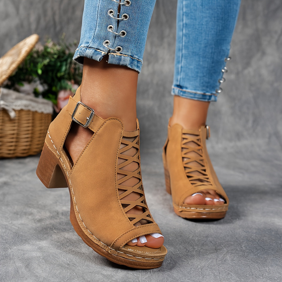 Sophia | Lattice-Heel Block Sandales