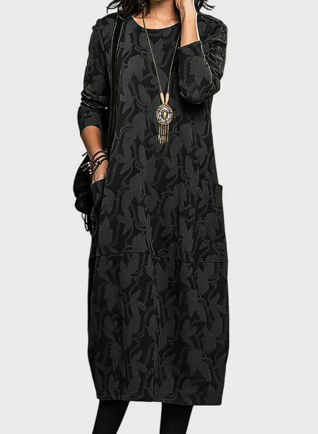 Gabrielle | Décontracté Round-Neck Robe Mi-Longue