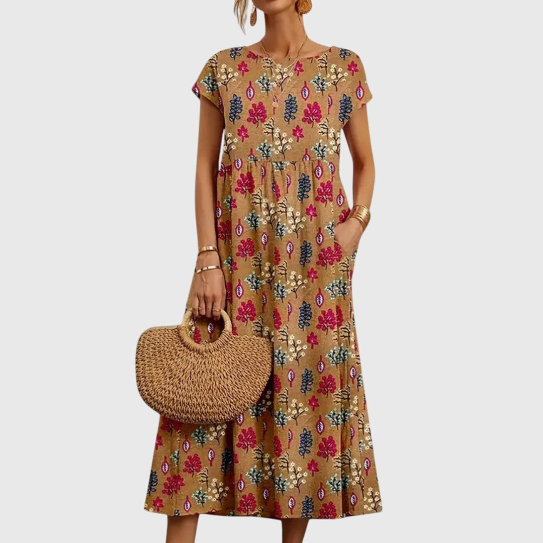 Delphine | Floral Robe Mi-Longue