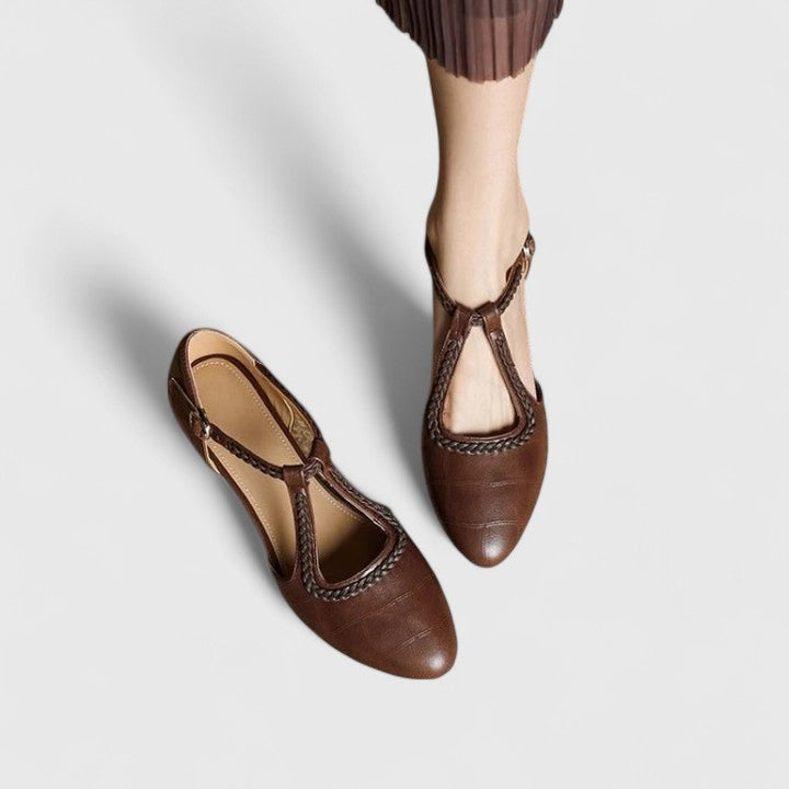 Camille | Texturé Bride en T Flat Sandales