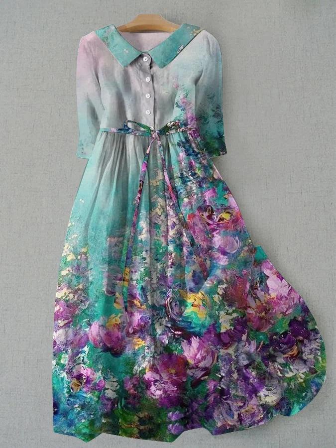 Bianca | Aquarelle Floral Robe Mi-Longue