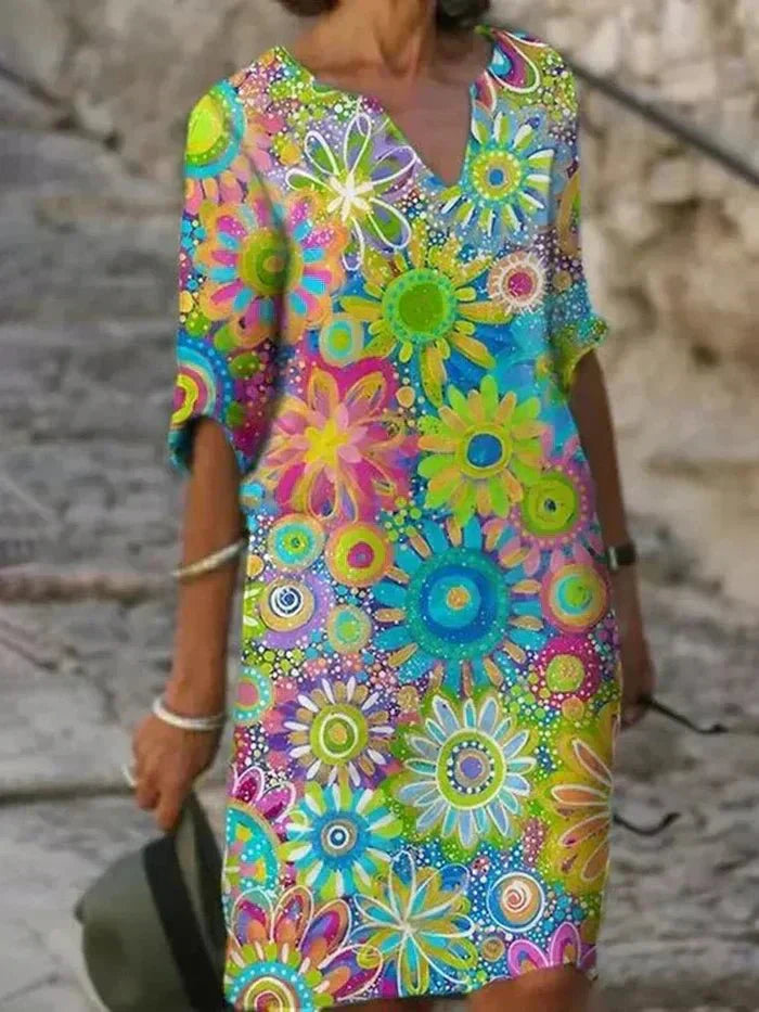 Aria | Vibrant Floral Robe Mi-Longue
