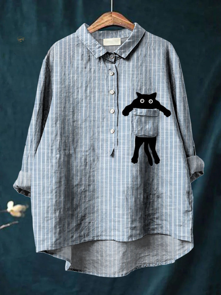 Margot | Chemise Lin Imprimé Chat