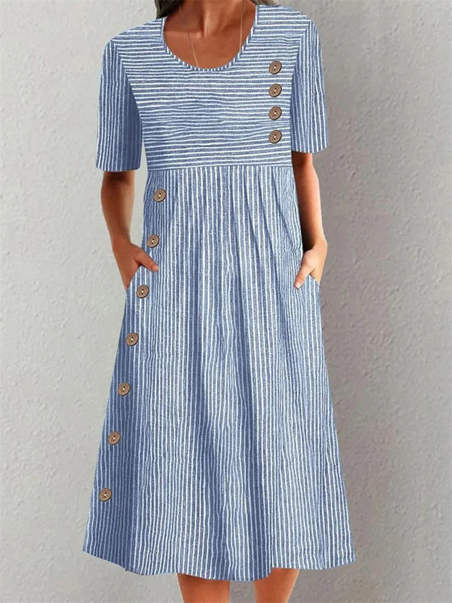 Nora | Coastal Stripe Robe Mi-Longue