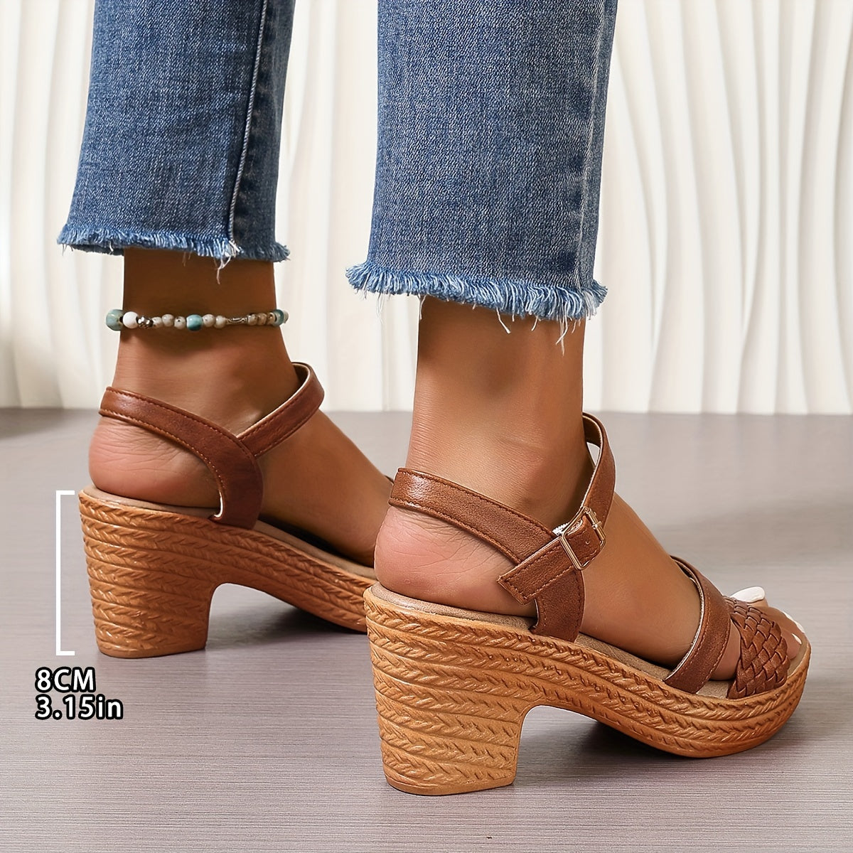 Delphine | Tressé Talon Bloc Sandales