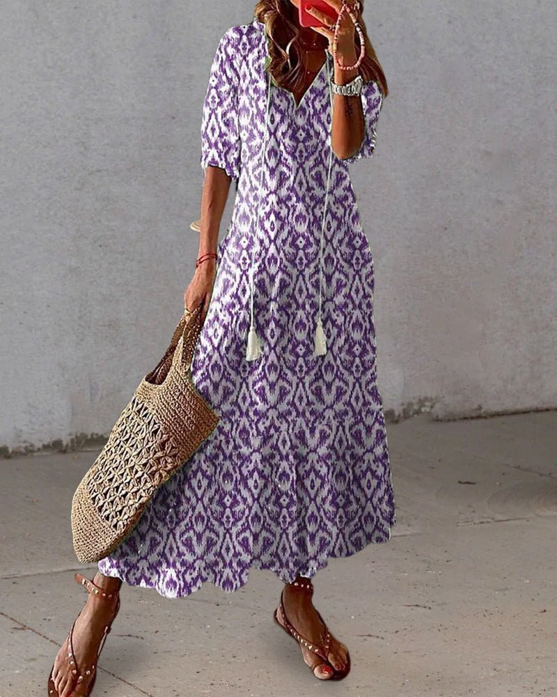 Celia | Bohème Manches Évasées Robe Mi-Longue