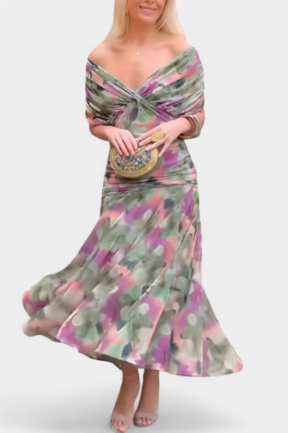 Gabrielle | Plissé Floral Robe Longue