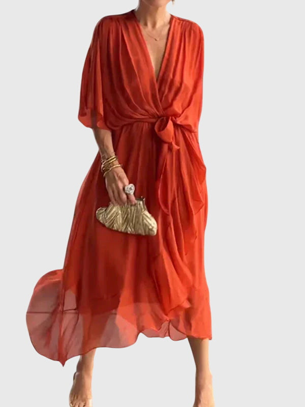 Arabella | Fluide Col en V Robe Mi-Longue