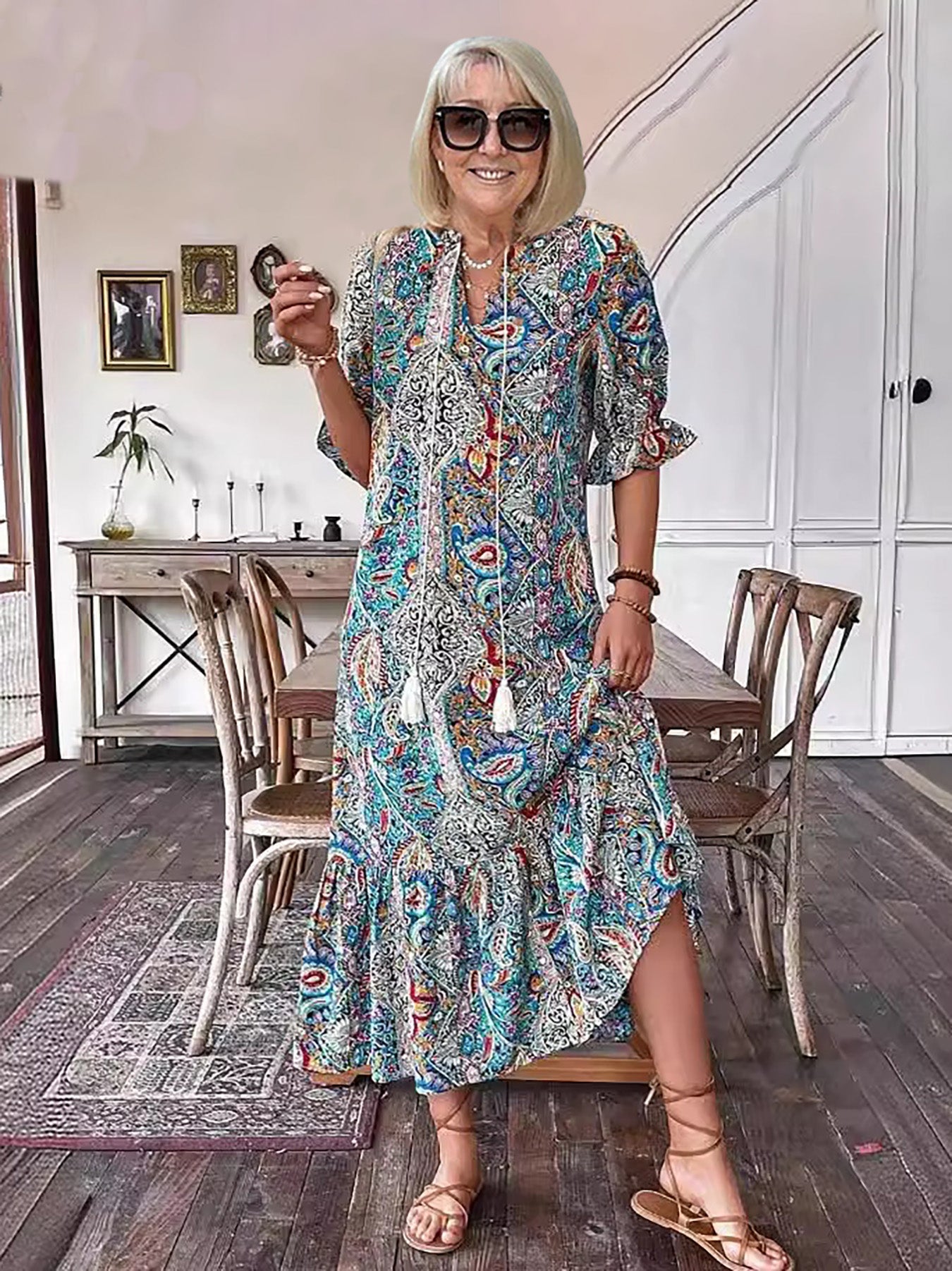 Aria | Bohème Mi-Longue Lacé Robe