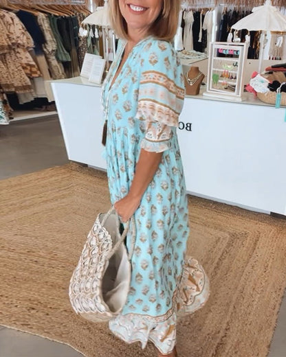 Celeste | Floral Col en V Robe Mi-Longue