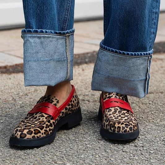 Valentina | Imprimé Léopard Mocassin with Rouge Détail