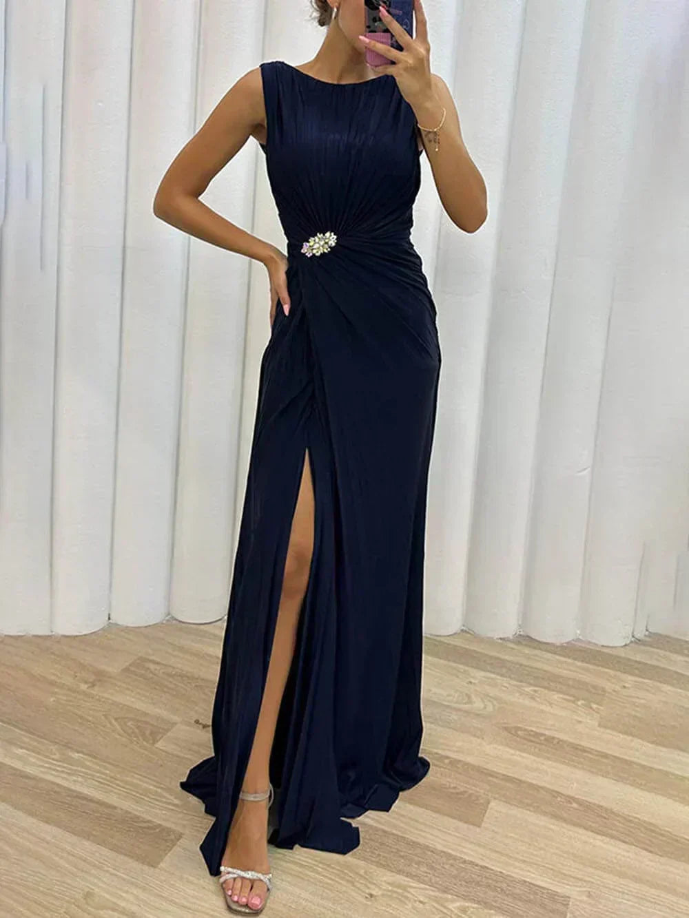 Celeste | Fluide Plissé Robe Longue