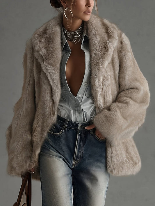 Valentina | Manteau Long Oversized Fausse Fourrure Taupe