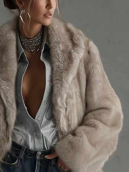 Valentina | Manteau Long Oversized Fausse Fourrure Taupe