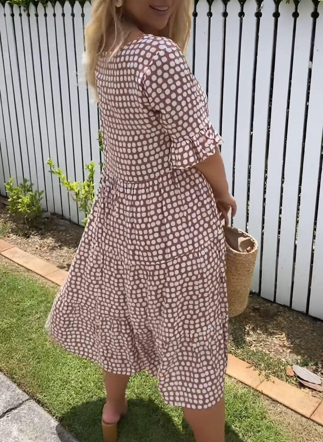 Zara | Sable Manches Courtes Robe Mi-Longue