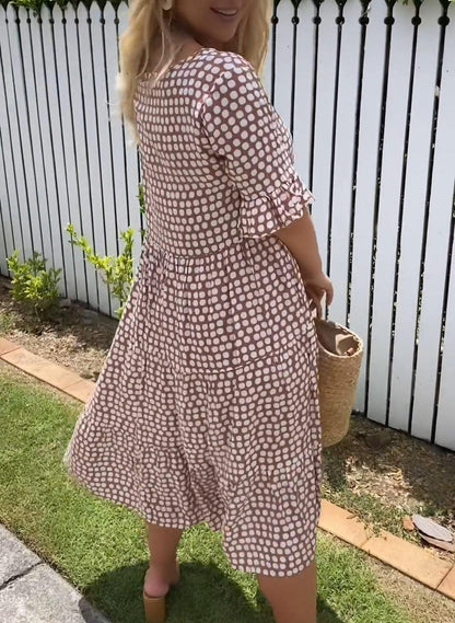 Zara | Sable Manches Courtes Robe Mi-Longue