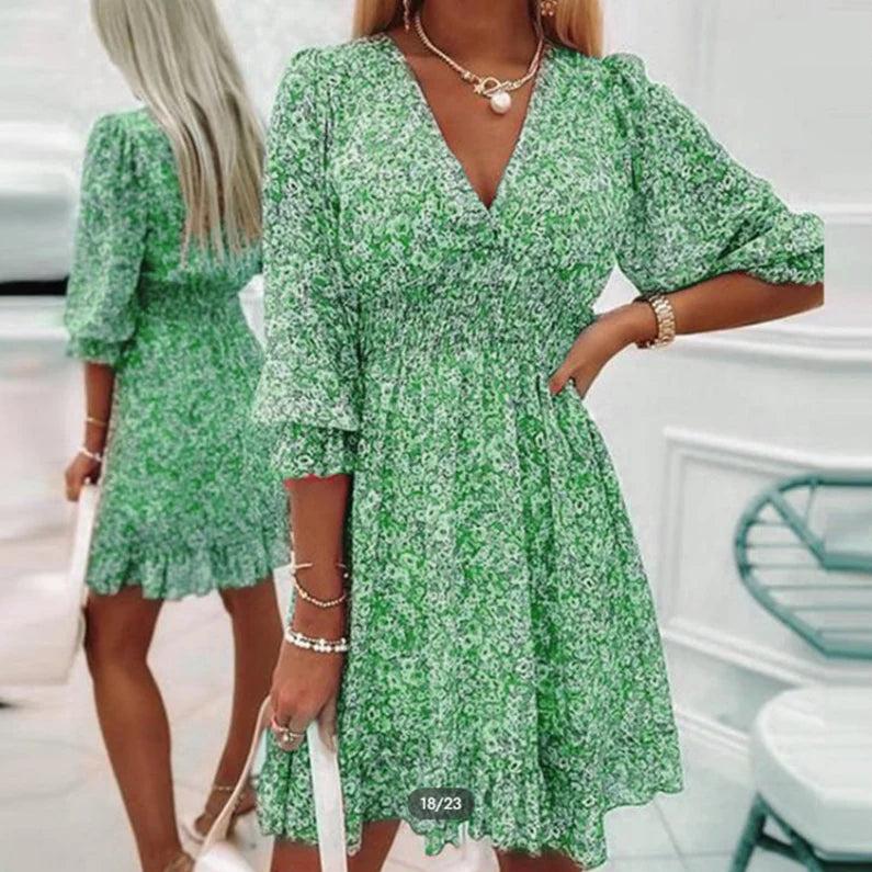 Dahlia | Smocked Floral Robe Mi-Longue