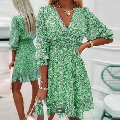 Dahlia | Smocked Floral Robe Mi-Longue