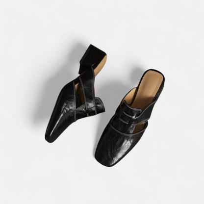 Margot | Cutout Cuir Talon Bloc Mules