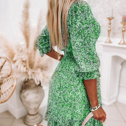 Luna | Floral Smocked Robe Mi-Longue