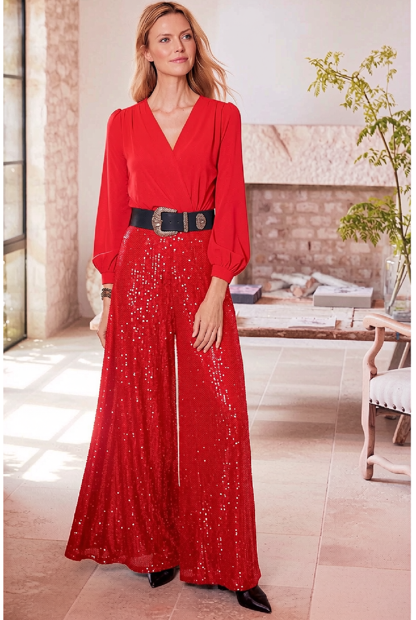 Evangeline | Sequined Jambes Larges Combinaison