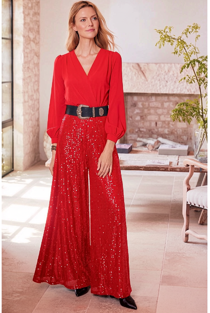 Evangeline | Sequined Jambes Larges Combinaison