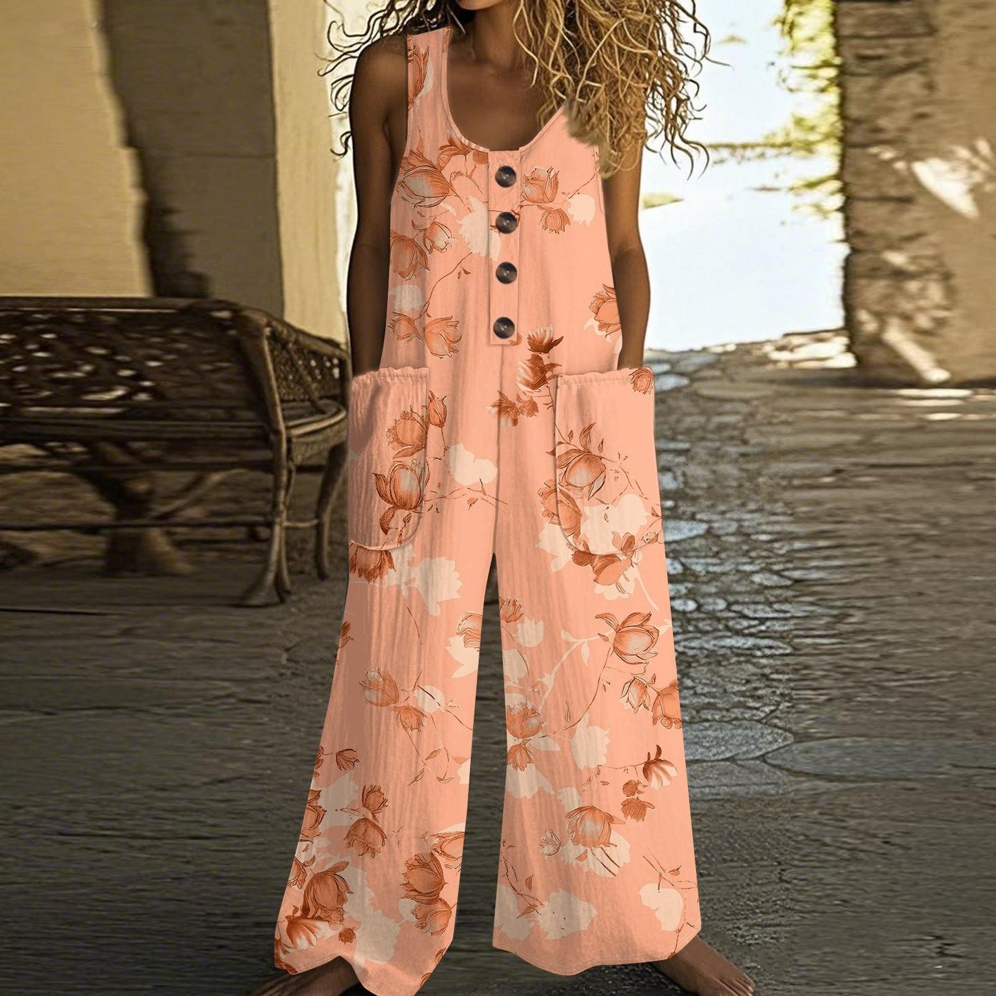Olivia | Peach Blossom Jambes Larges Combinaison
