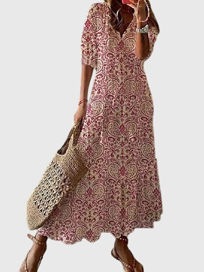 Paloma | Vintage Print Robe Mi-Longue