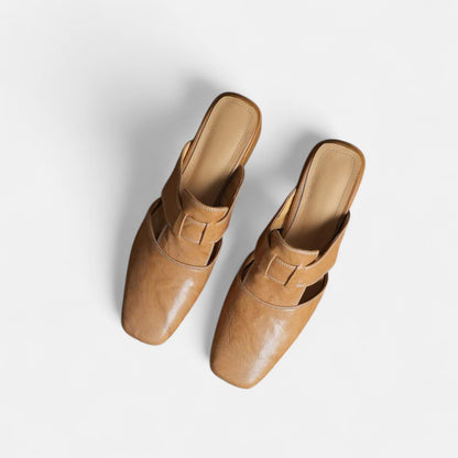 Margot | Cutout Cuir Talon Bloc Mules