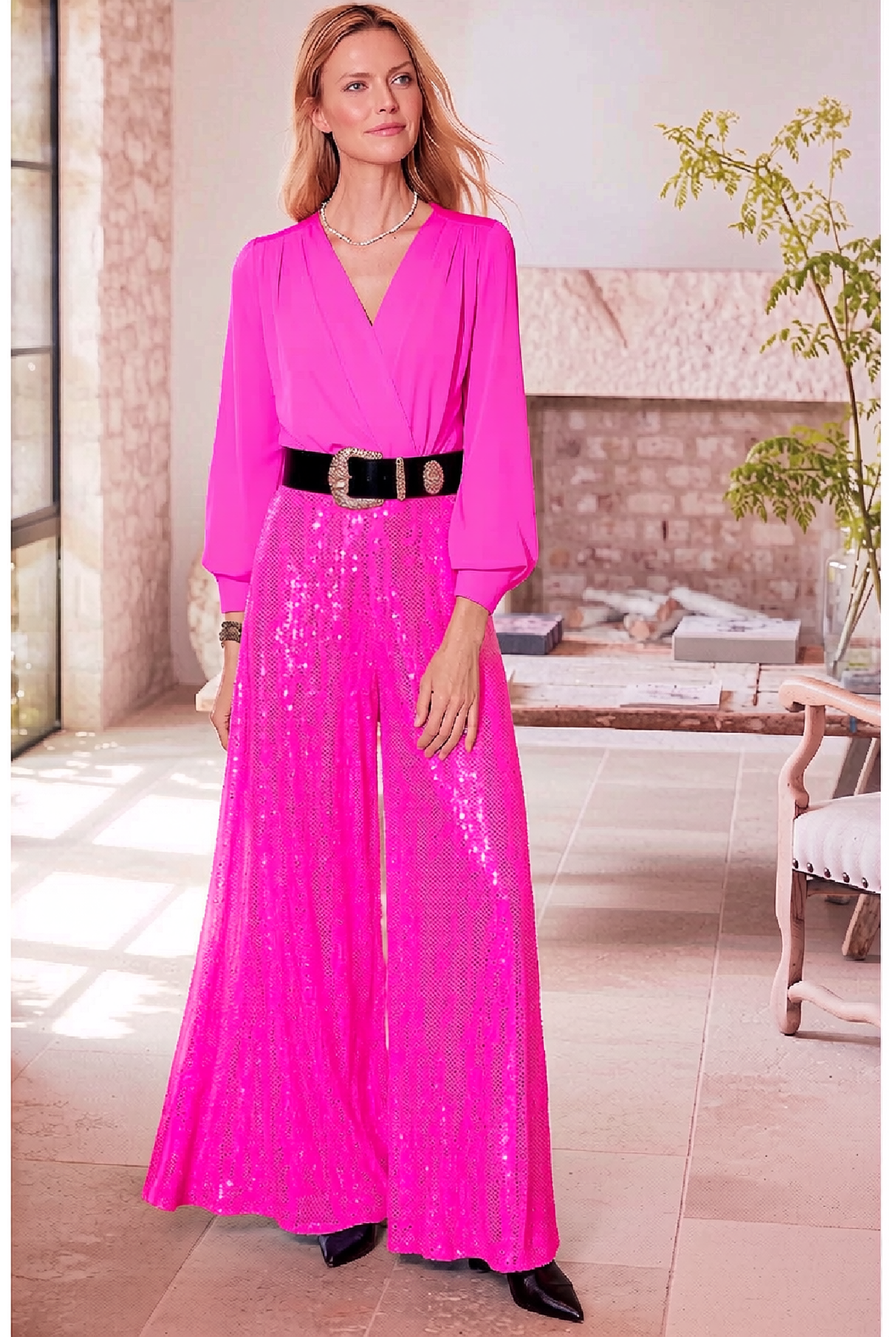 Evangeline | Sequined Jambes Larges Combinaison