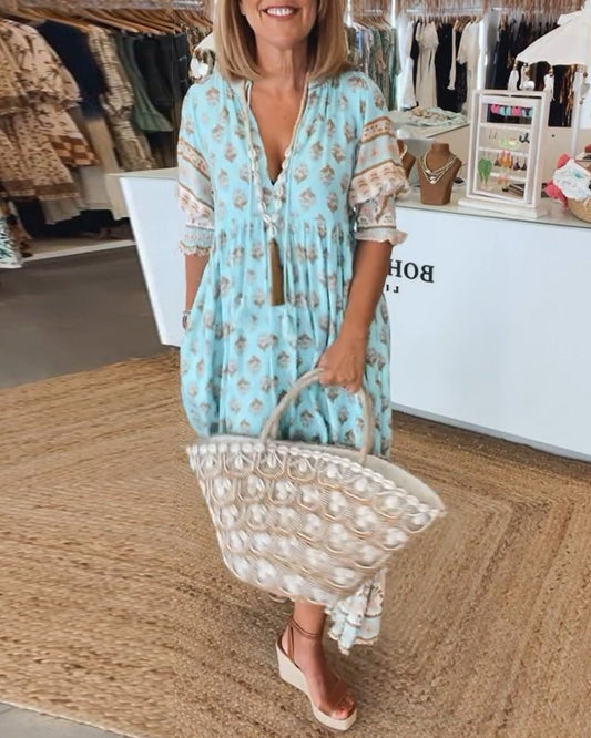 Isla | Floral Col en V Robe Mi-Longue