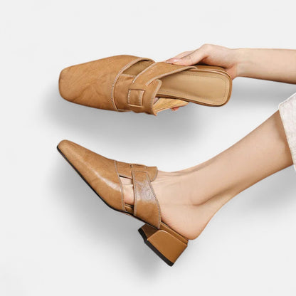 Margot | Cutout Cuir Talon Bloc Mules