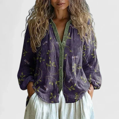 Camila | Rétro Feuille Print Blouse