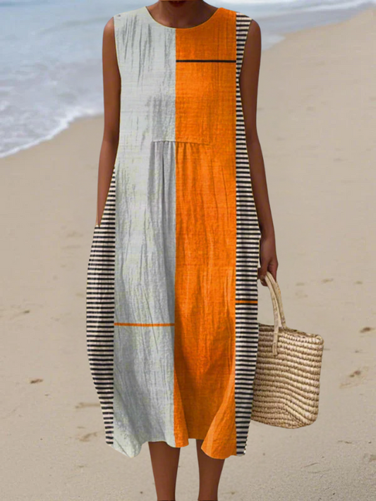 Clara | Robe Midi Rayée Colorblock