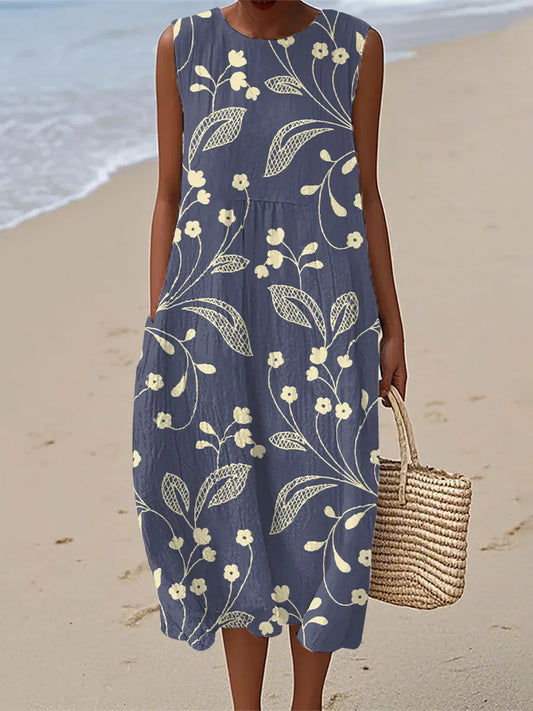Anaïs | Robe Midi Sans Manches Fleurie Vintage