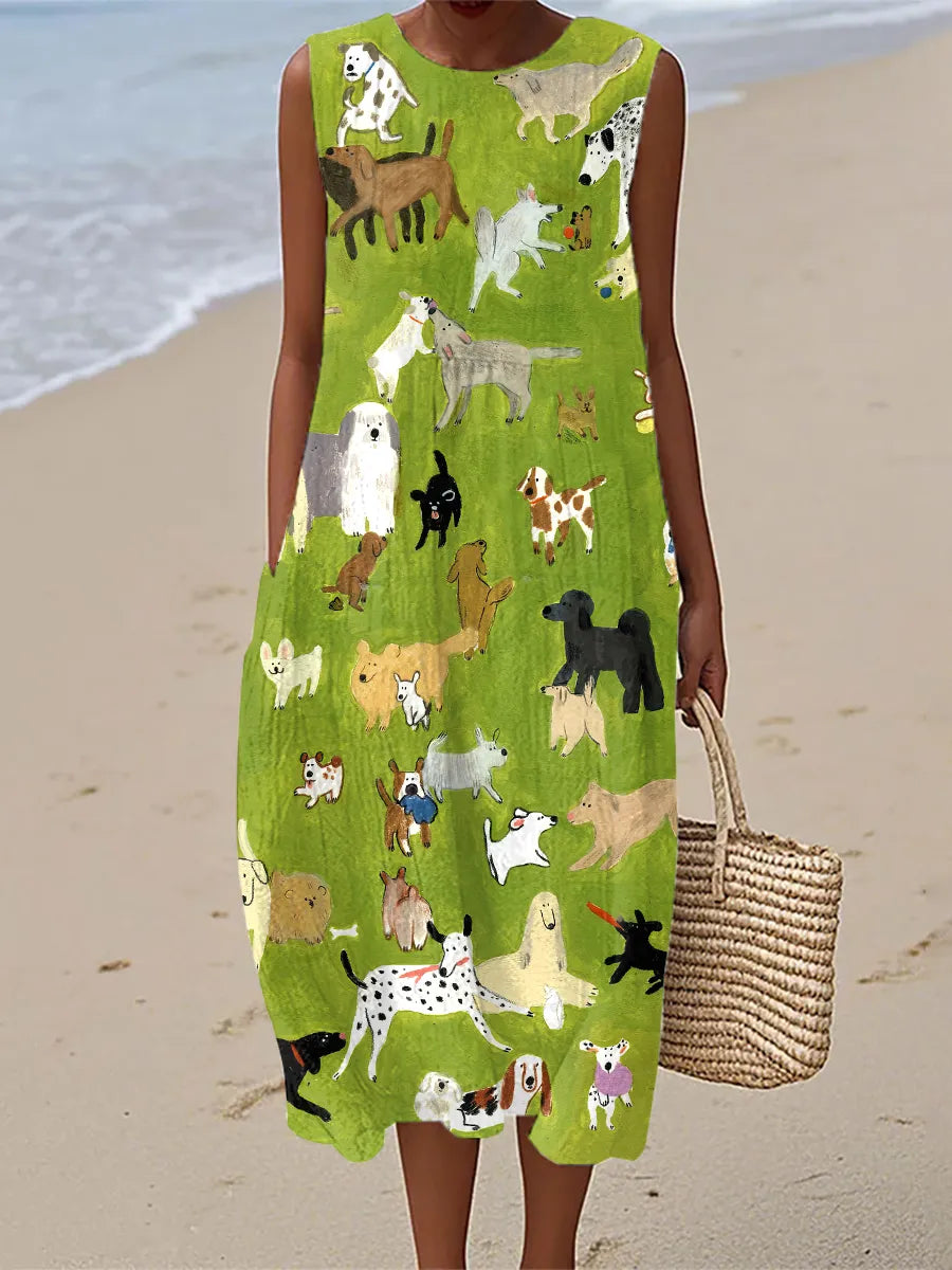 Valentine | Robe Midi Imprimé Chien Artistique