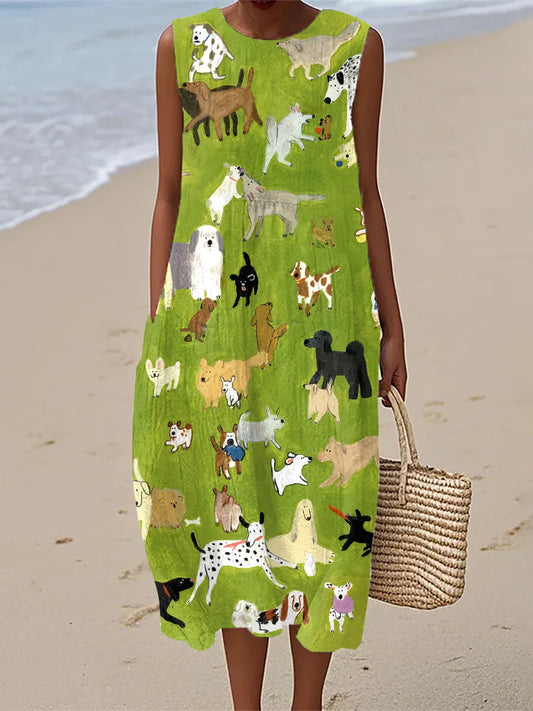 Valentine | Robe Midi Imprimé Chien Artistique