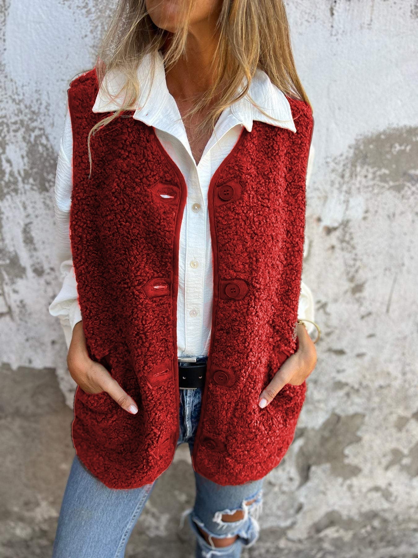 Chloé | Gilet Court Boutonné en Peluche