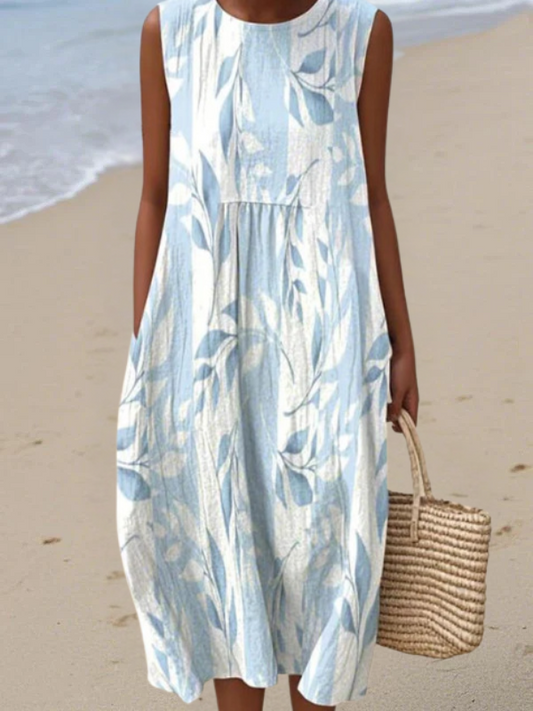 Céleste | Robe Midi Motif Feuillage