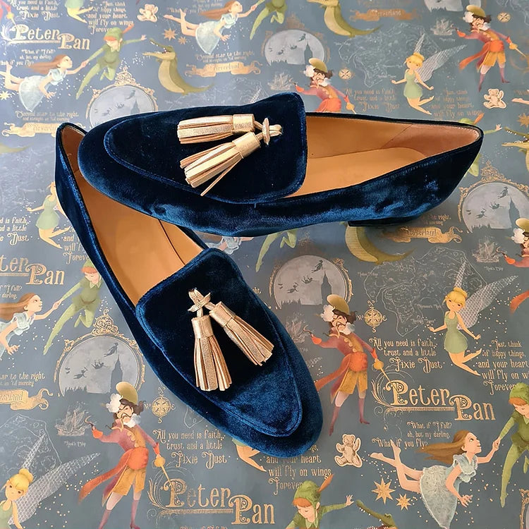 Celeste | Midnight Velours Tasseled Mocassins