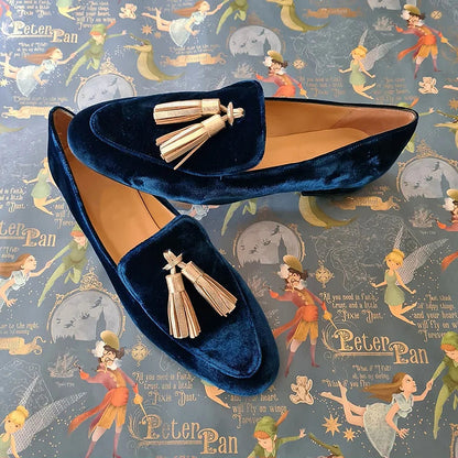 Celeste | Midnight Velours Tasseled Mocassins