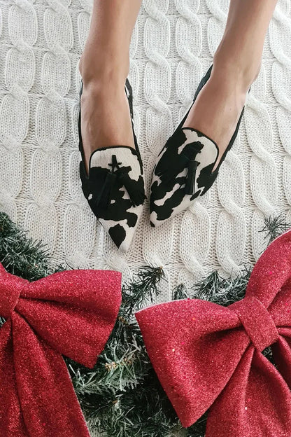 Adrienne | Cow Print Mocassins à Glands