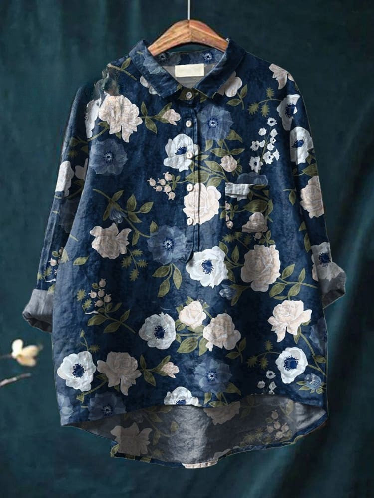 Élodie | Chemise Florale en Lin Artistique