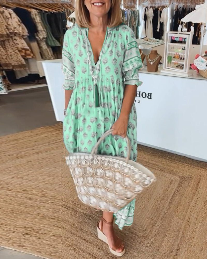 Isla | Floral Col en V Robe Mi-Longue